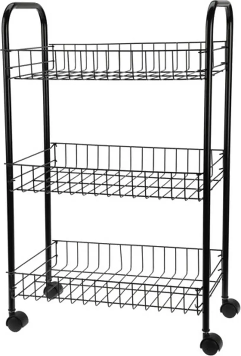 Excellent Houseware Keukentrolley 607398 - 3 Manden - 39x23x64cm Zwart