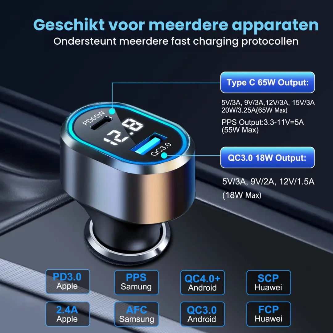 Caliber PS26 Autolader 83W - 3x USB - 12/24V - Spanningsmeter - afbeelding 6 van 6