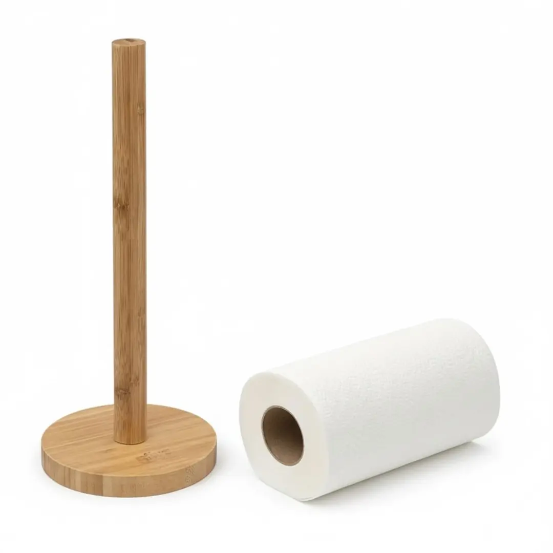 Excellent Houseware Keukenrolhouder Bamboe 12,5x32cm - Natuurlijk - afbeelding 6 van 6