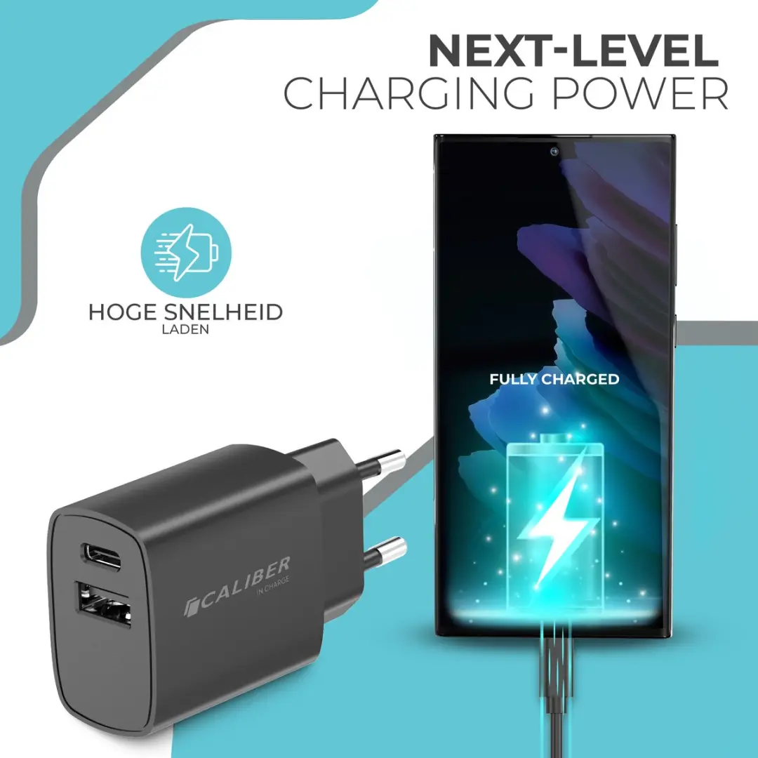 Caliber PSPQ-20CCB USB C Adapter 20W - 2 Poorten - Zwart