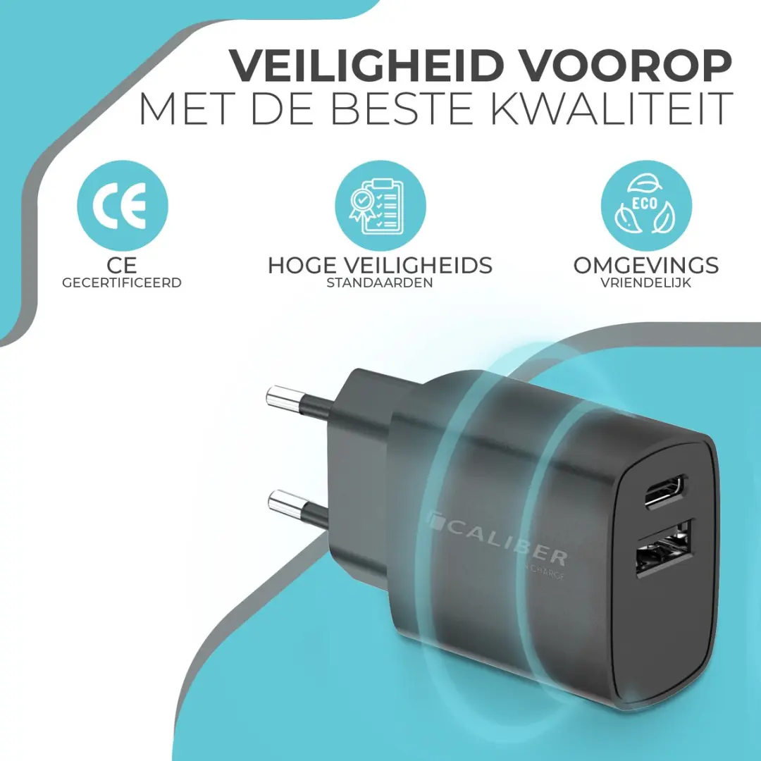 Caliber PSPQ-20CCB USB C Adapter 20W - 2 Poorten - Zwart