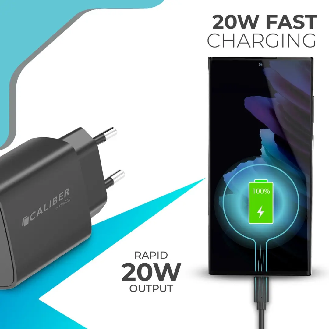 Caliber PSPQ-20CCB USB C Adapter 20W - 2 Poorten - Zwart