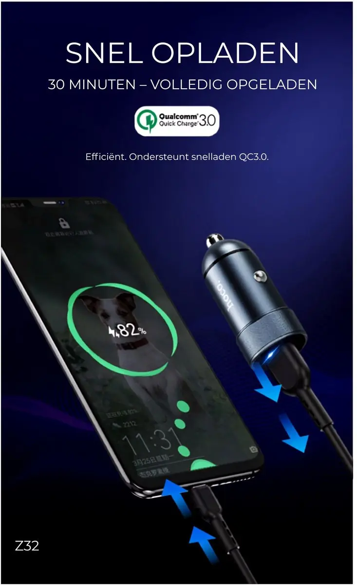 Hoco Z32 Autolader 18W USB - Zwart