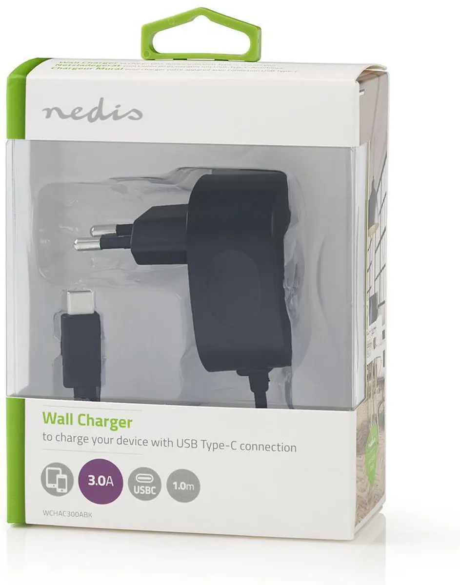 Nedis WCHAC300ABK Oplader 15W USB-C - 1.5m - Zwart - afbeelding 6 van 6