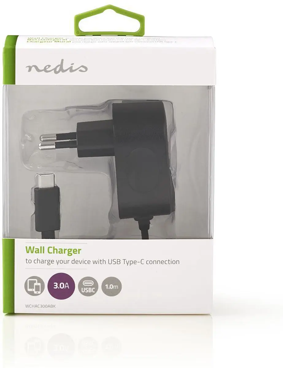 Nedis WCHAC300ABK Oplader 15W USB-C - 1.5m - Zwart