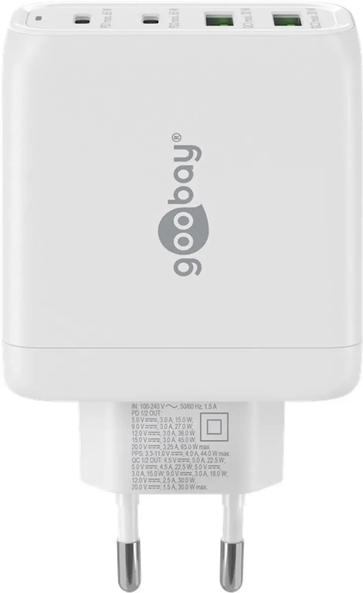 Goobay 64818 Thuislader GaN 68W - 2x USB-C PD 2x USB-A QC - Wit