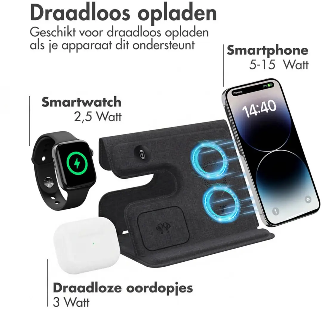 Imoshion SH00072283 3-in-1 Opvouwbaar Draadloos Oplader 15W - Zwart