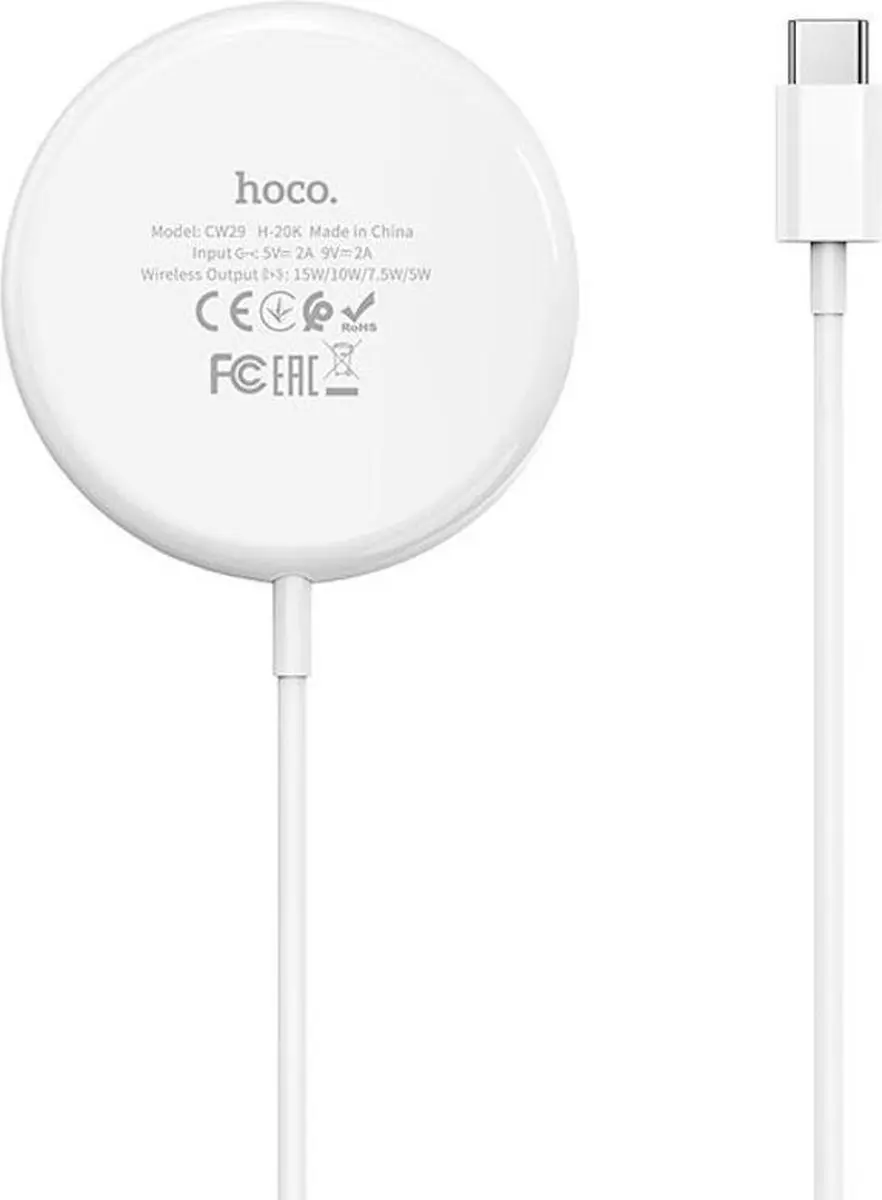 Hoco CW29 Magnetische Oplader - iPhone 12/12 mini/Pro/Pro Max - 15W - Wit