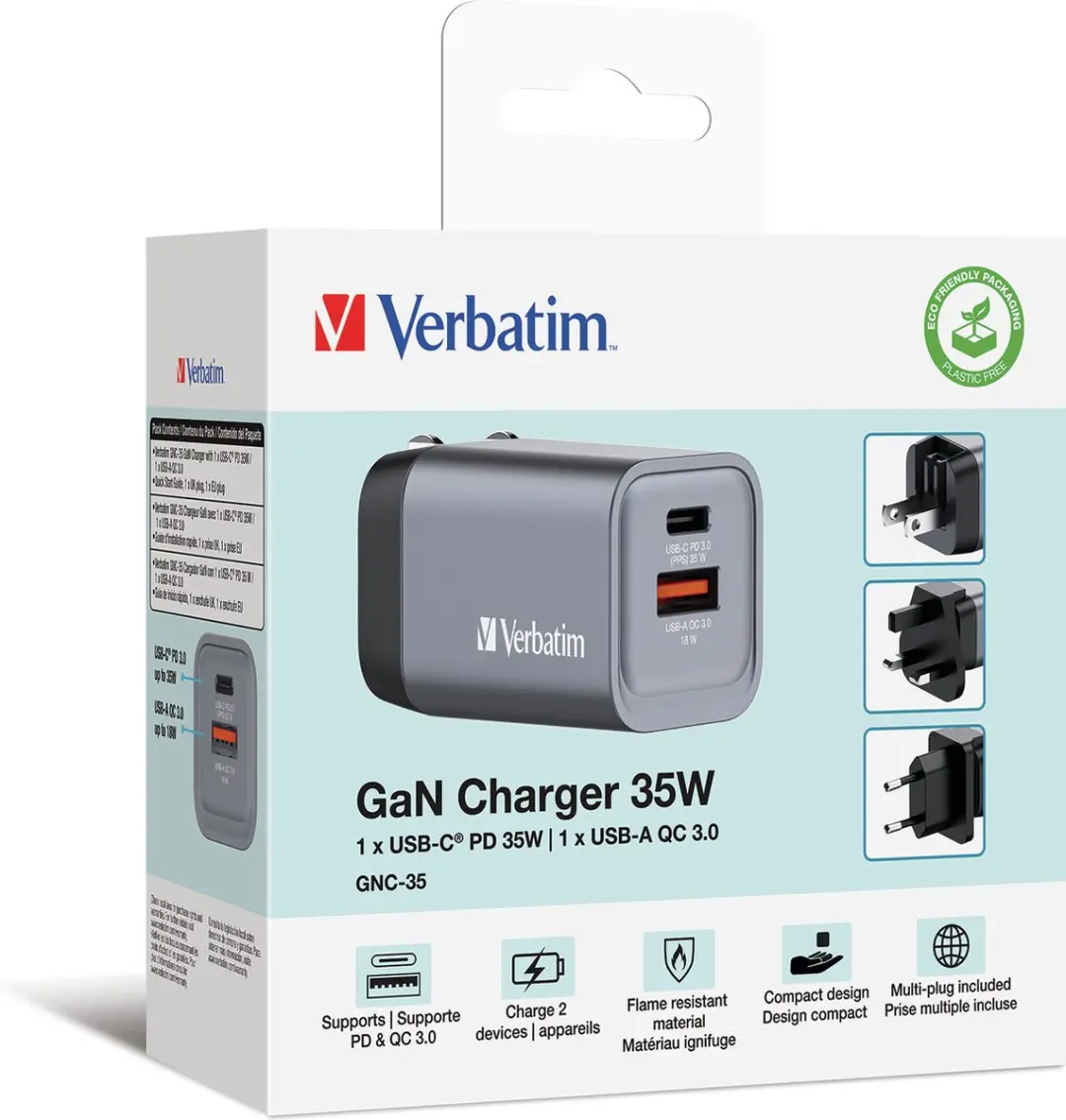 Verbatim GNC-35 GaN Oplader 35W - 2 Poorten - Grijs