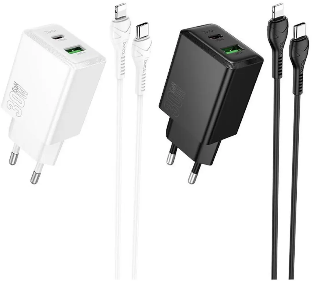 Hoco 30W Power Delivery Snellader - USB-C naar Lightning 1M Wit