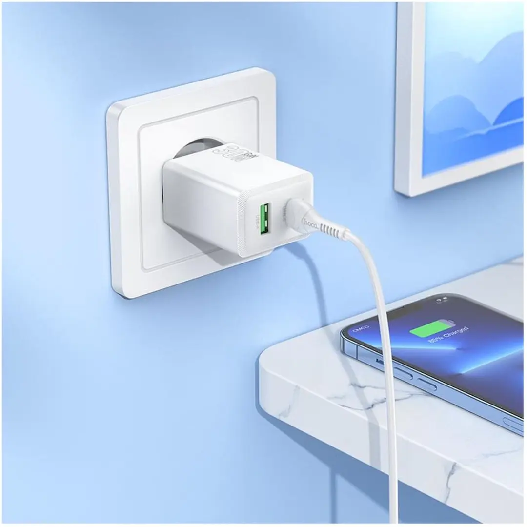 Hoco 30W Power Delivery Snellader - USB-C naar Lightning 1M Wit