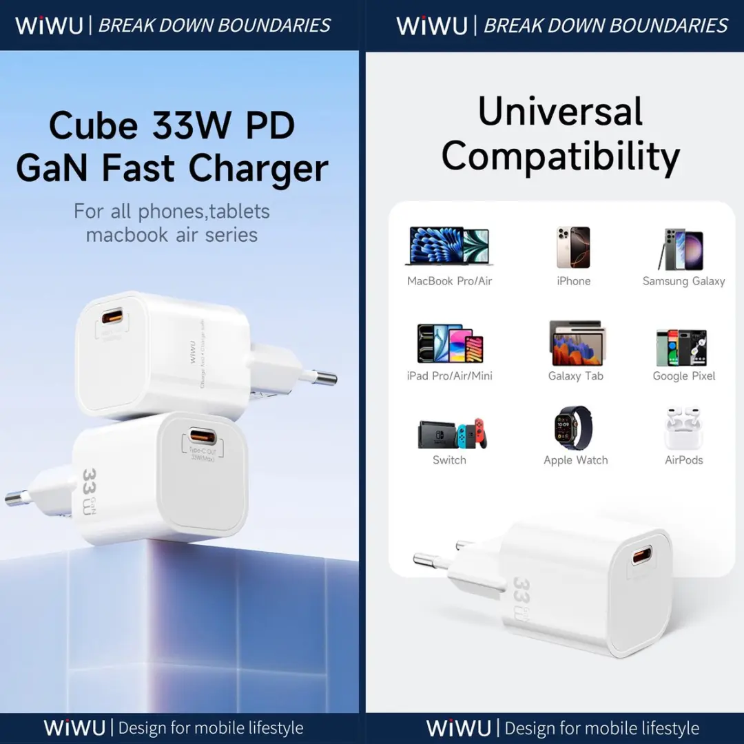 WiWu 33W USB-C Snellader - Wit