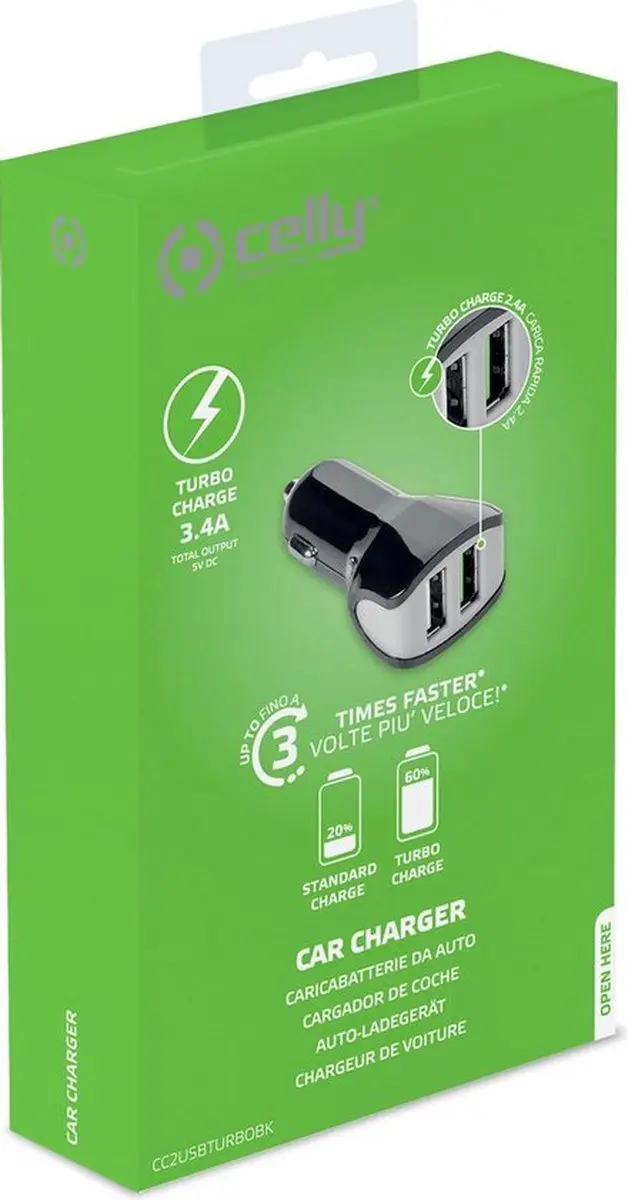 Celly CC2USBTURBOBK Autolader 2x USB-A 3.4A - Zwart