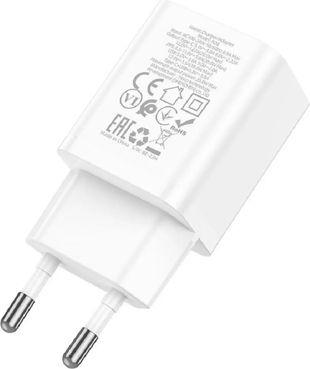Hoco N28W Oplader - 2x USB - 20W - PD & QC3.0 - Wit