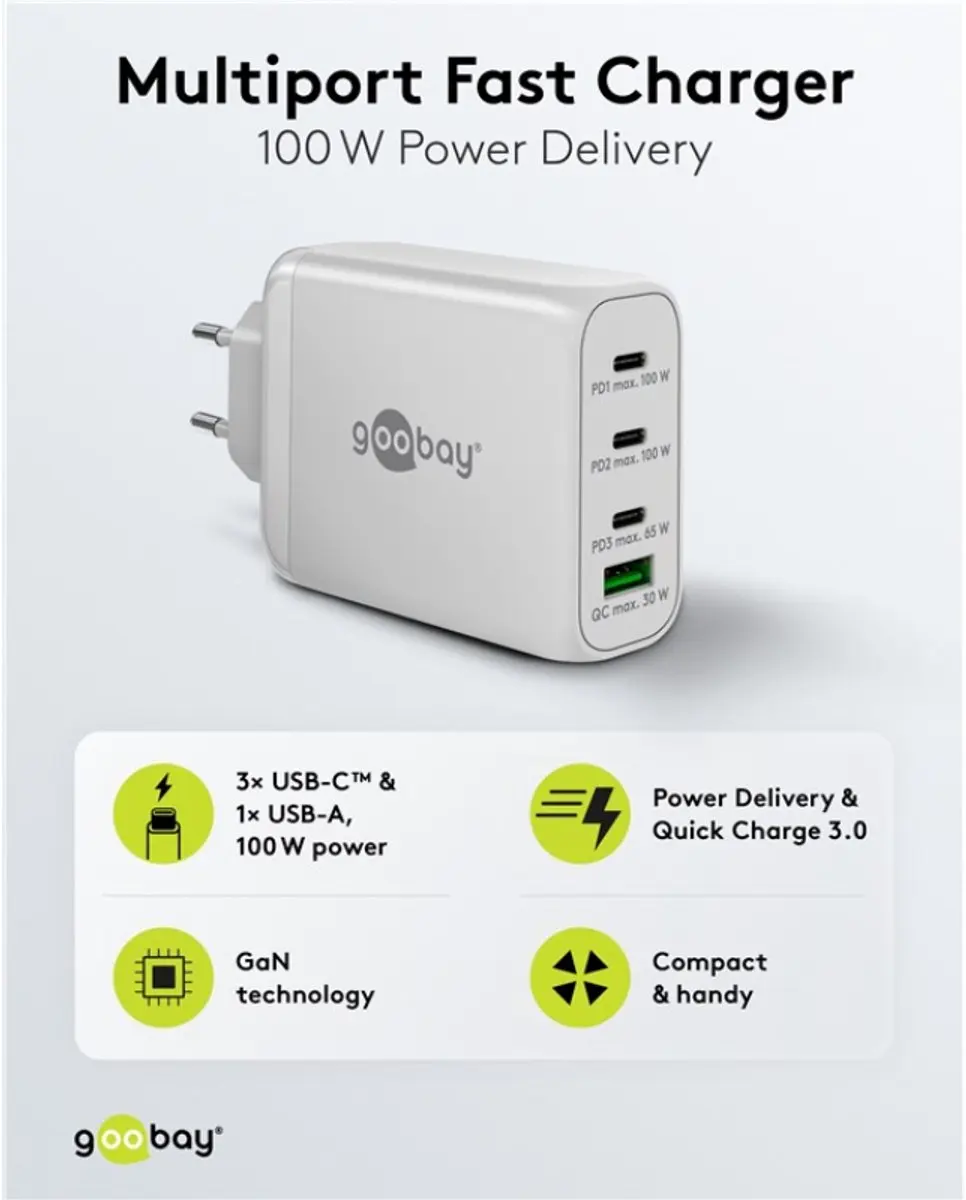 Goobay 65556 USB-C PD GaN Thuislader 100W - Wit