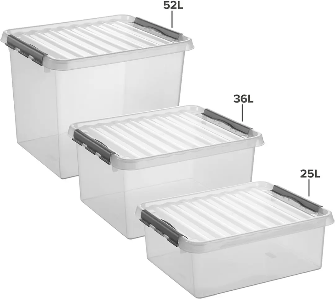 Sunware Q-Line Opbergbox 36L - 50x40x26cm - Grijs/Transparant Metaal