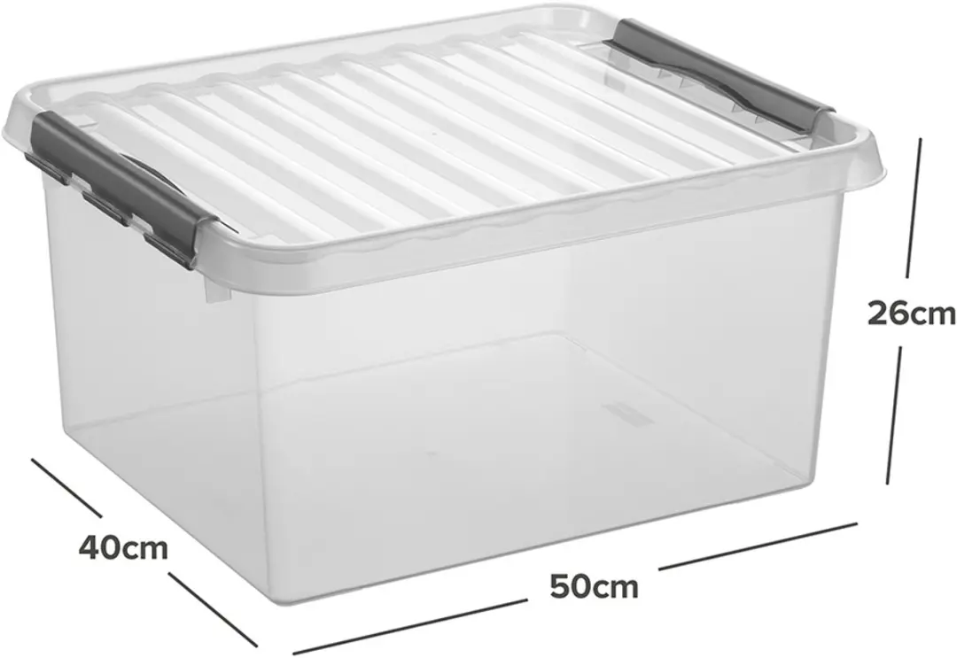Sunware Q-Line Opbergbox 36L - 50x40x26cm - Grijs/Transparant Metaal