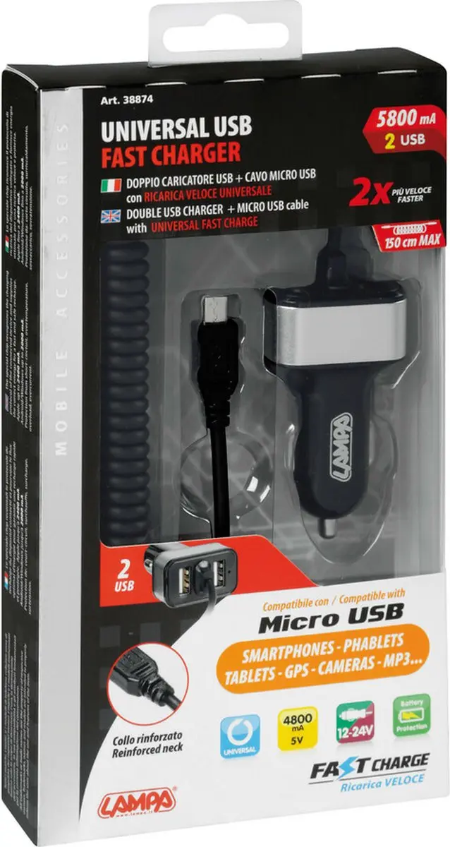 Lampa 38874 Oplader - 2x USB - Zwart