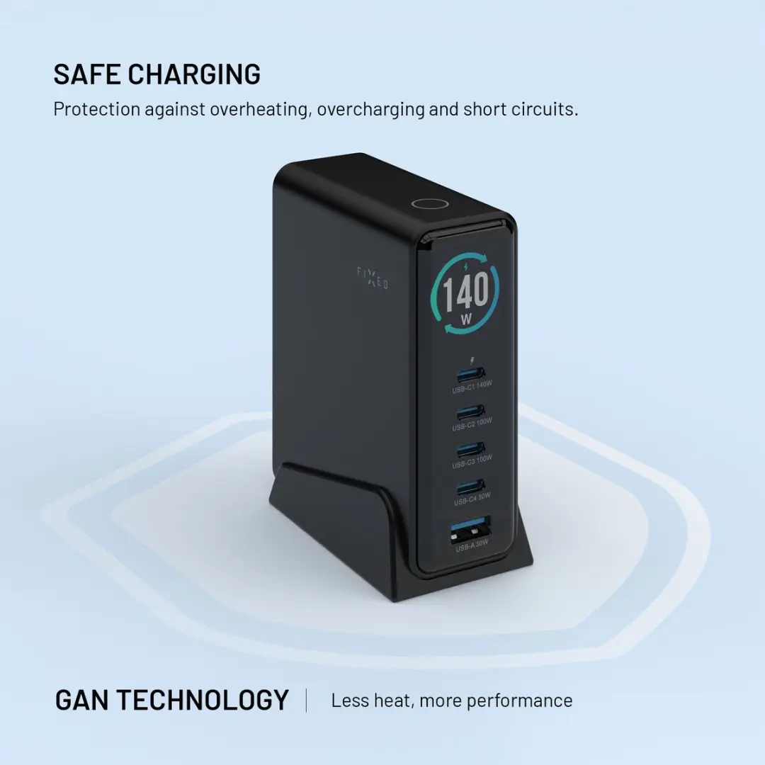 Fixed FIXCG140D-4C1A-BK GaN Docking Station 140W - 5 Poorten - Zwart