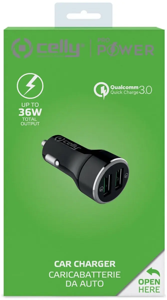 Celly Autolader ProPower 36W - 2 USB Poorten Zwart