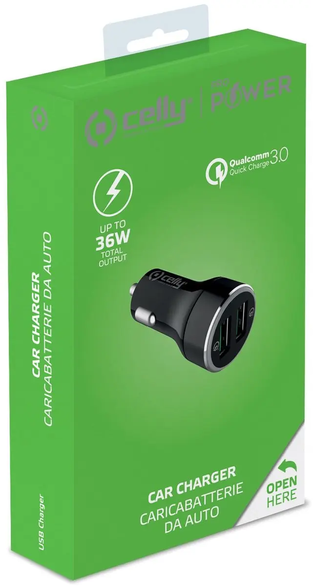 Celly Autolader ProPower 36W - 2 USB Poorten Zwart