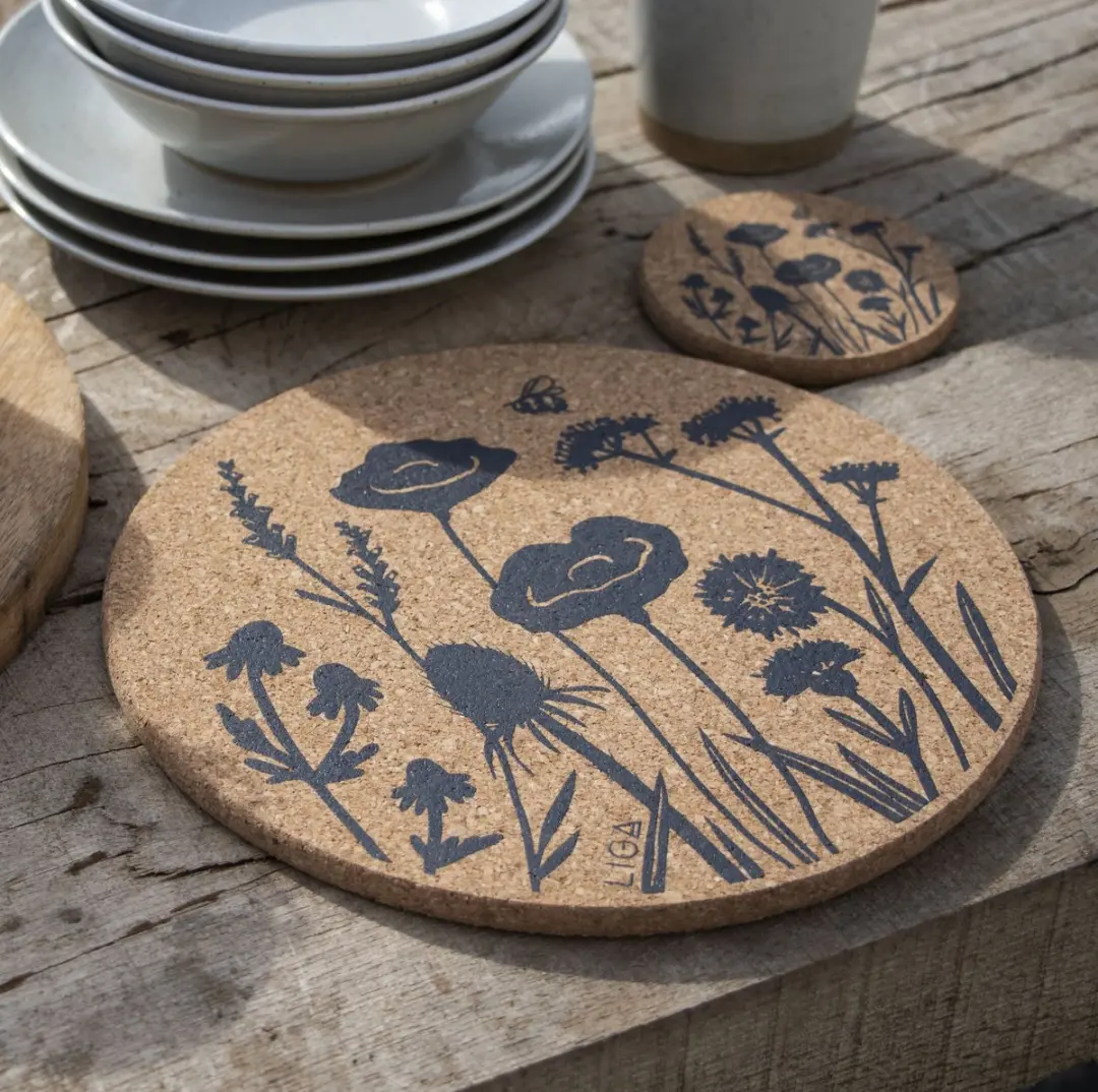 Liga Wilde Bloemen Placemat Ø25cm - 4 Stuks - Kurk