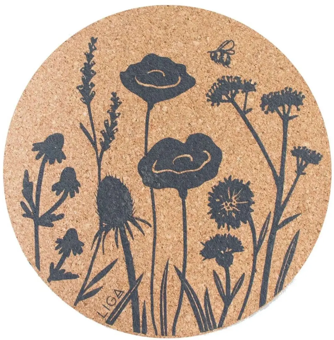 Liga Wilde Bloemen Placemat Ø25cm - 4 Stuks - Kurk