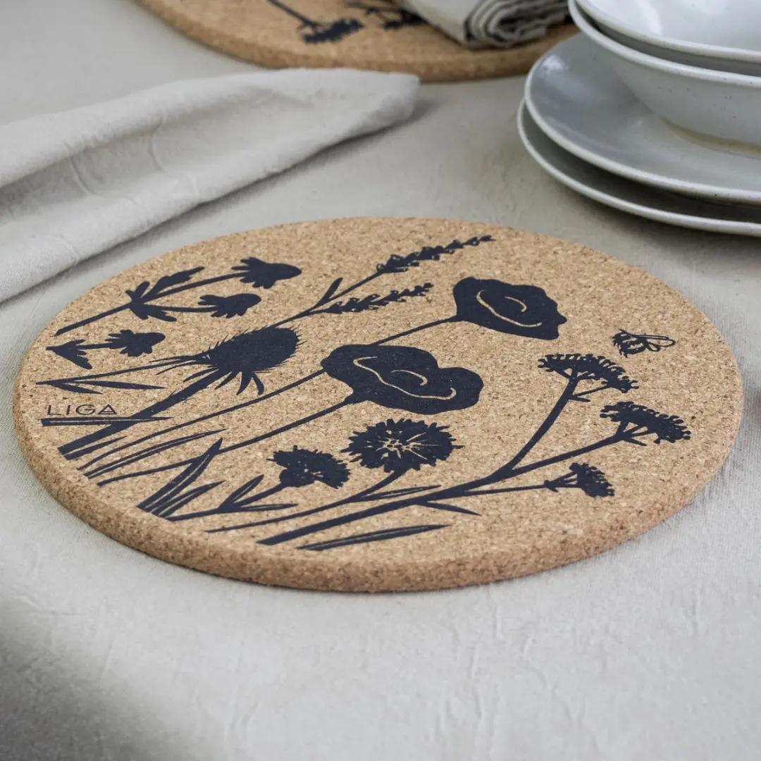 Liga Wilde Bloemen Placemat Ø25cm - 4 Stuks - Kurk