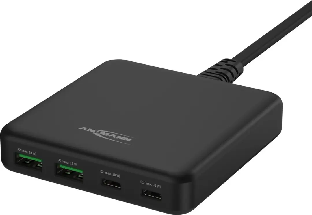 Ansmann 65W USB & USB-C Lader DC465PD - 4 Outputs - Zwart