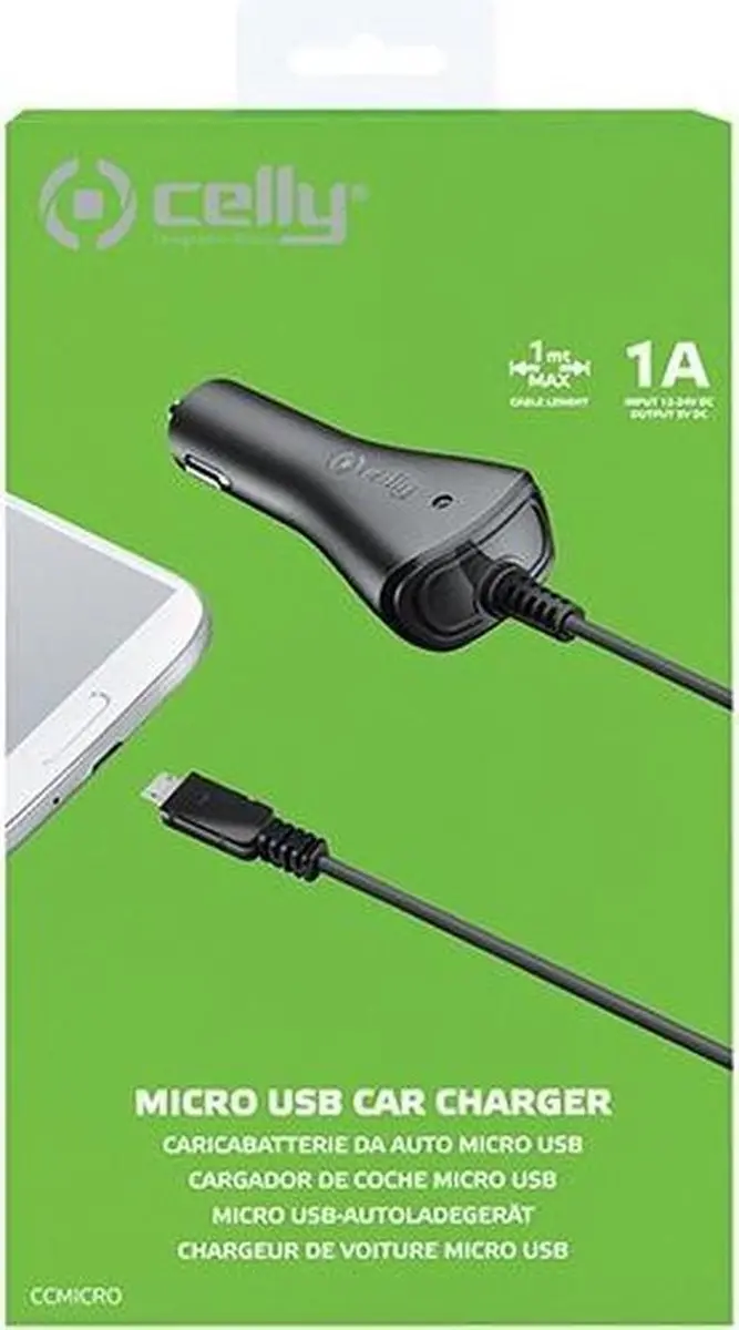 Celly CCMICRO Micro-USB 1A Autolader 5W - Zwart