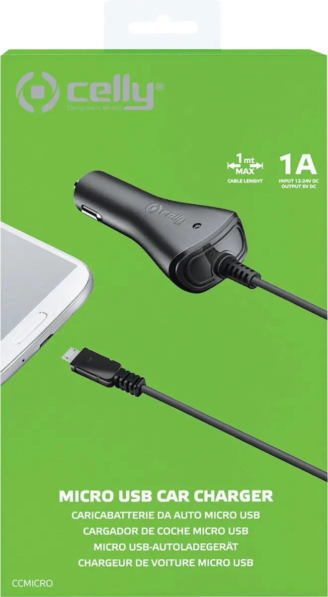 Celly CCMICRO Micro-USB 1A Autolader 5W - Zwart