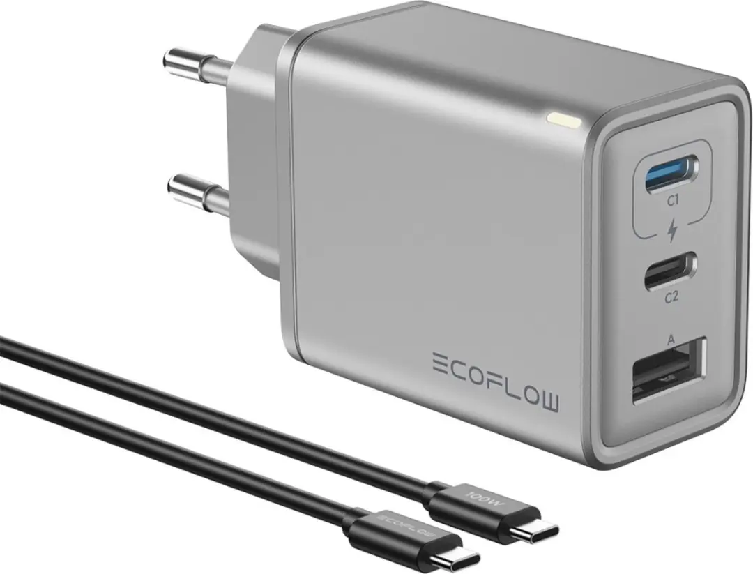 EcoFlow RAPID 65W GaN Lader - 3x USB - Grijs
