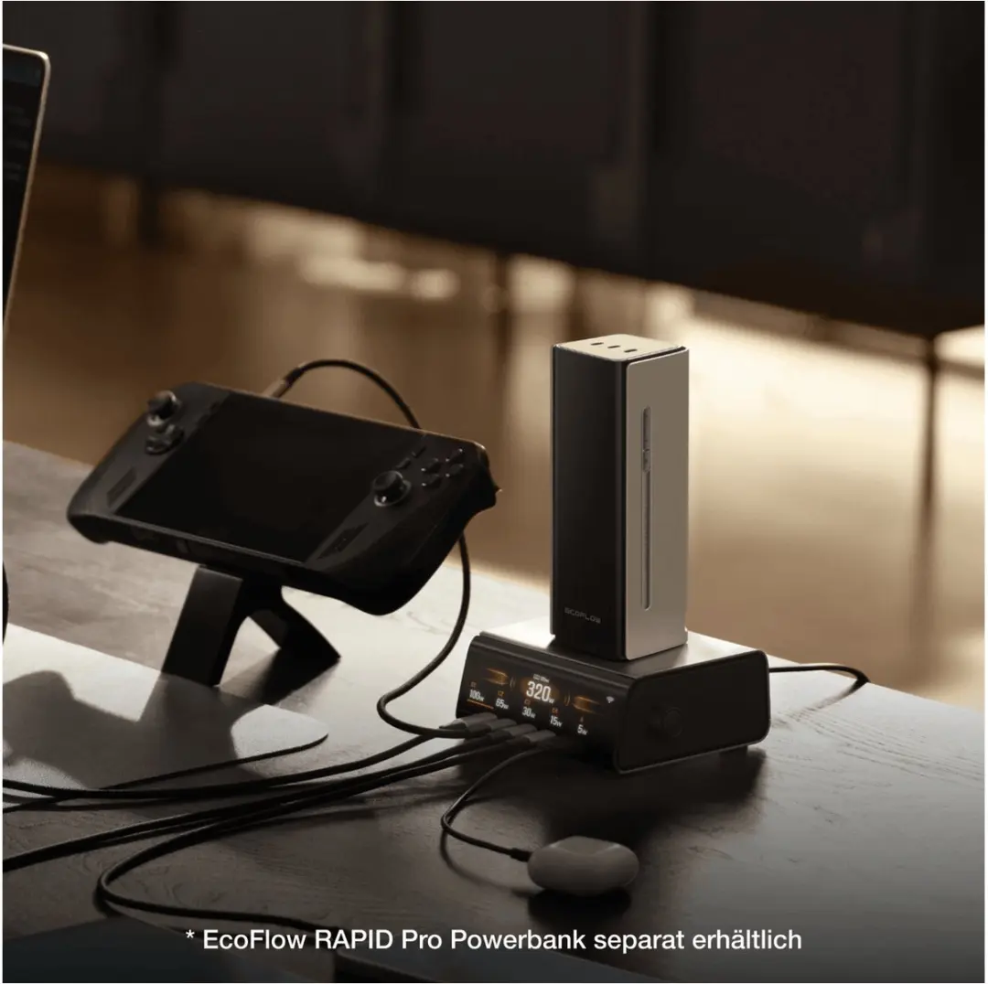 EcoFlow RAPID Pro 320W Desktop GaN-lader - 5 Poorten - Zwart