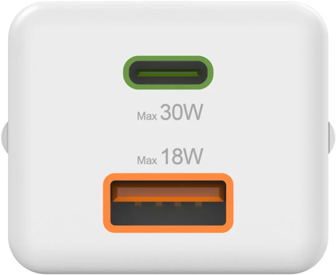 Hama 30W Snellader - 1x USB-C PD, 1x USB-A QC - Wit