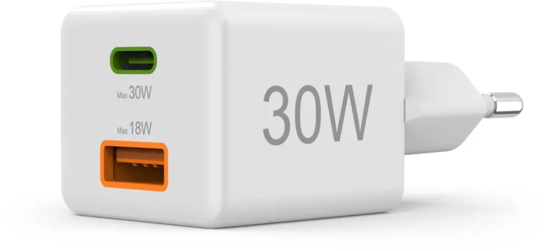 Hama 30W Snellader - 1x USB-C PD, 1x USB-A QC - Wit