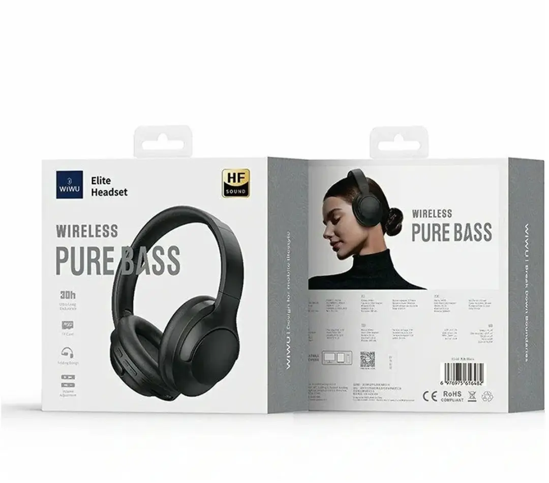 WiWu Elite 14406 Draadloze Over-Ear Koptelefoon - 36 Uur - Zwart