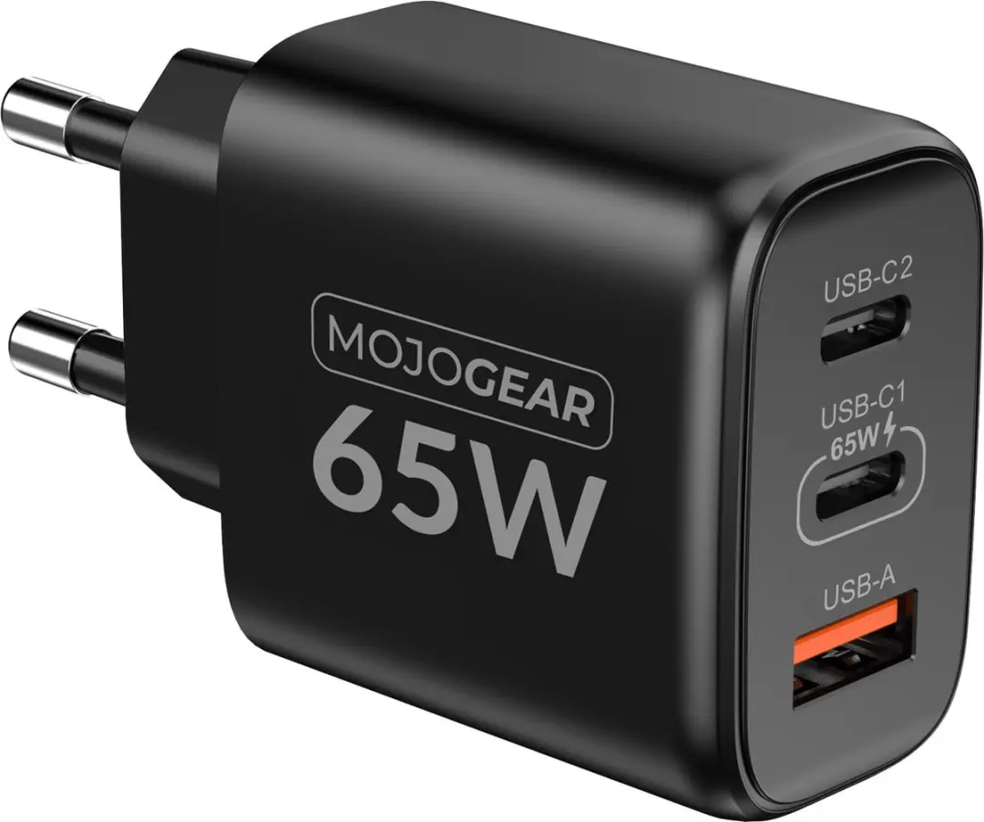 MOJOGEAR CHARGE+ 65W Oplader - 3x USB-C - 3m Kabel - Zwart