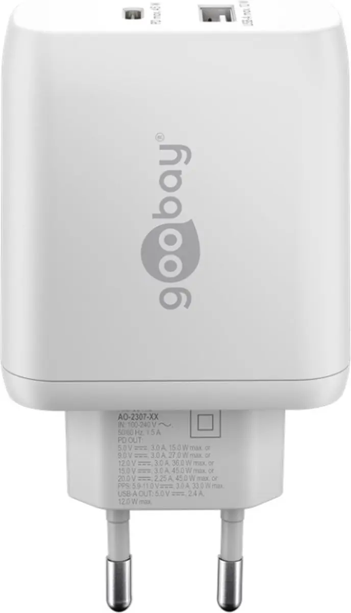 Goobay 65412 Oplader 45W - 2x USB-C - Wit
