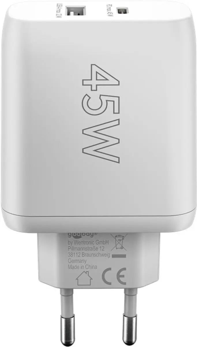 Goobay 65412 Oplader 45W - 2x USB-C - Wit