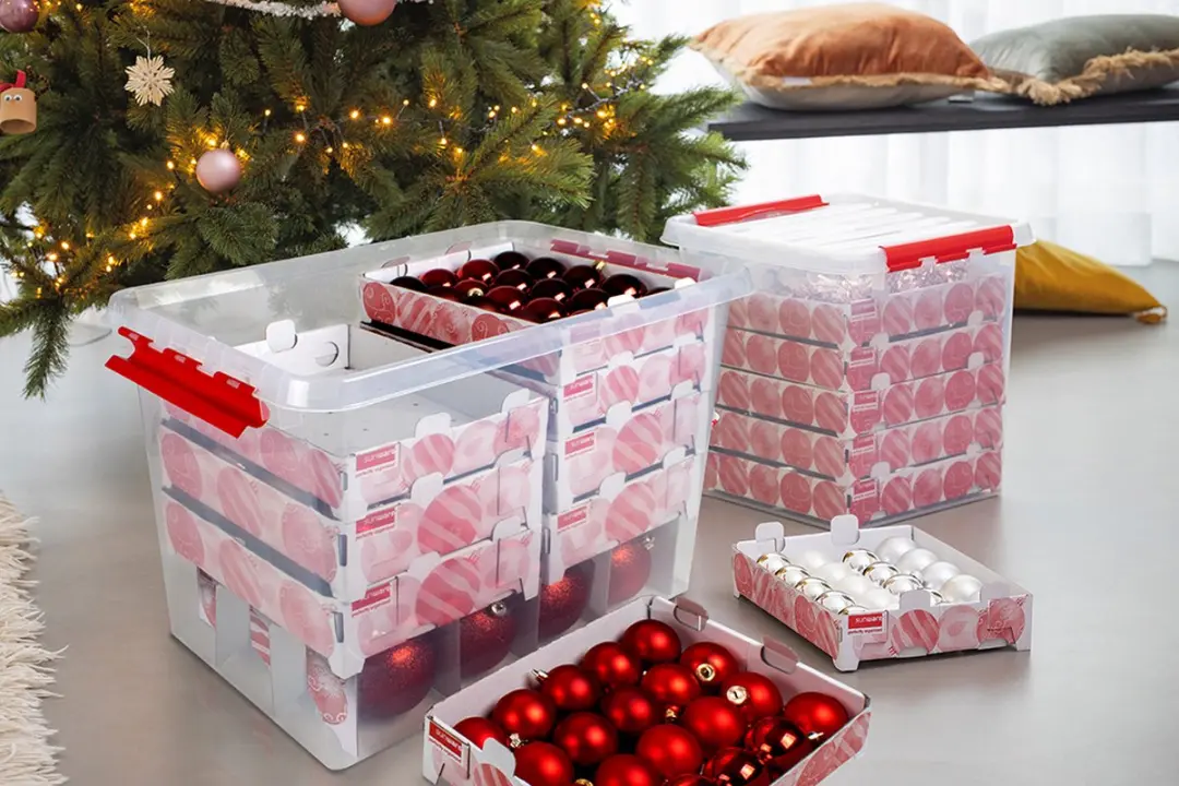 Sunware Q-line Kerstballen Opbergbox 72L - 60x40x42cm - Rood - afbeelding 6 van 6