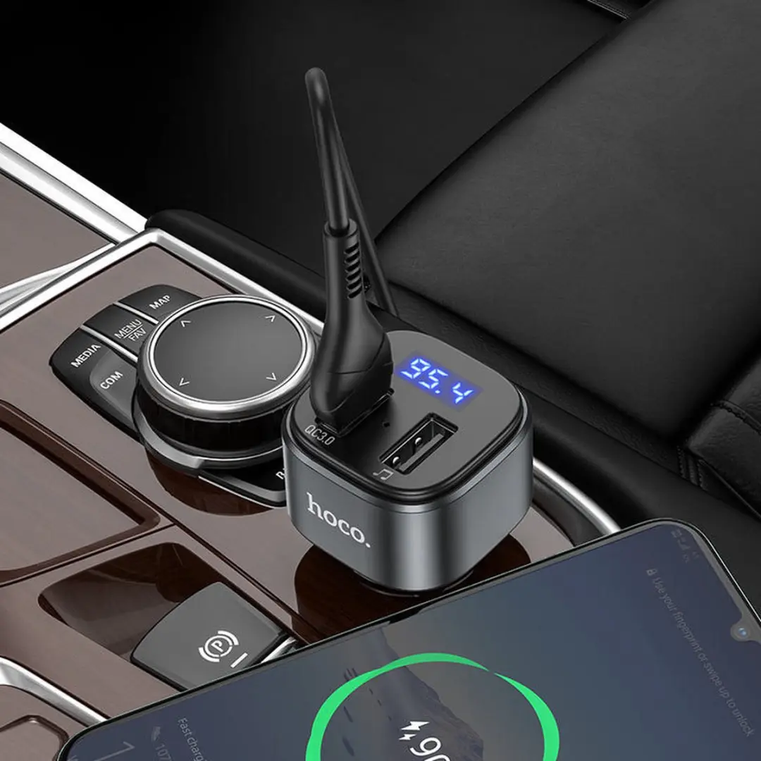 Hoco E67 Bluetooth Muziektransmitter & Autolader 18W - 2 Outputs - Zwart