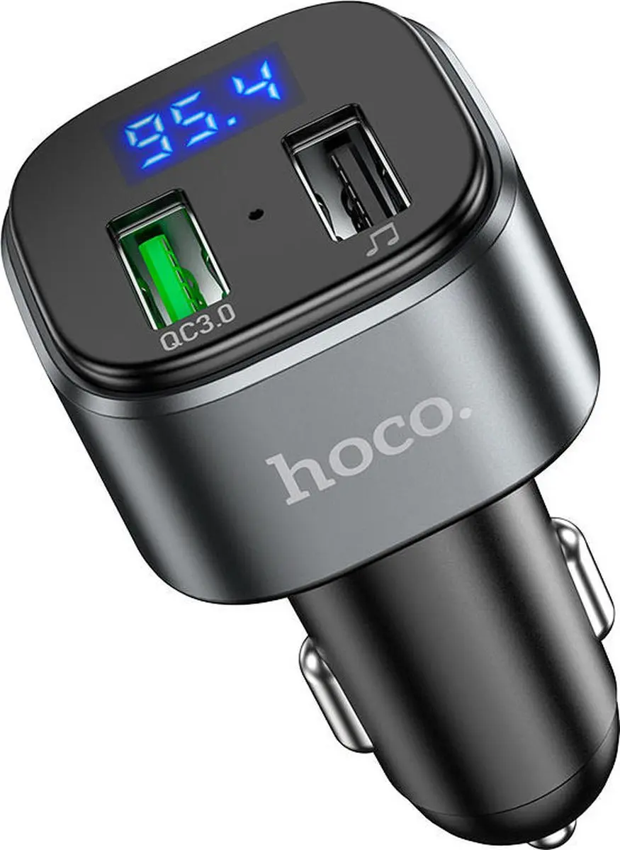 Hoco E67 Bluetooth Muziektransmitter & Autolader 18W - 2 Outputs - Zwart