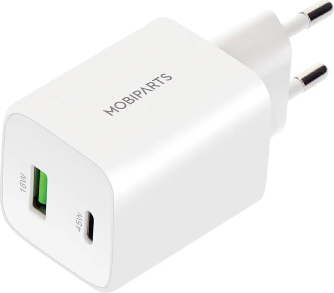 Mobiparts MP-124726 GaN Snellader 45W - USB-C & USB-A - Wit