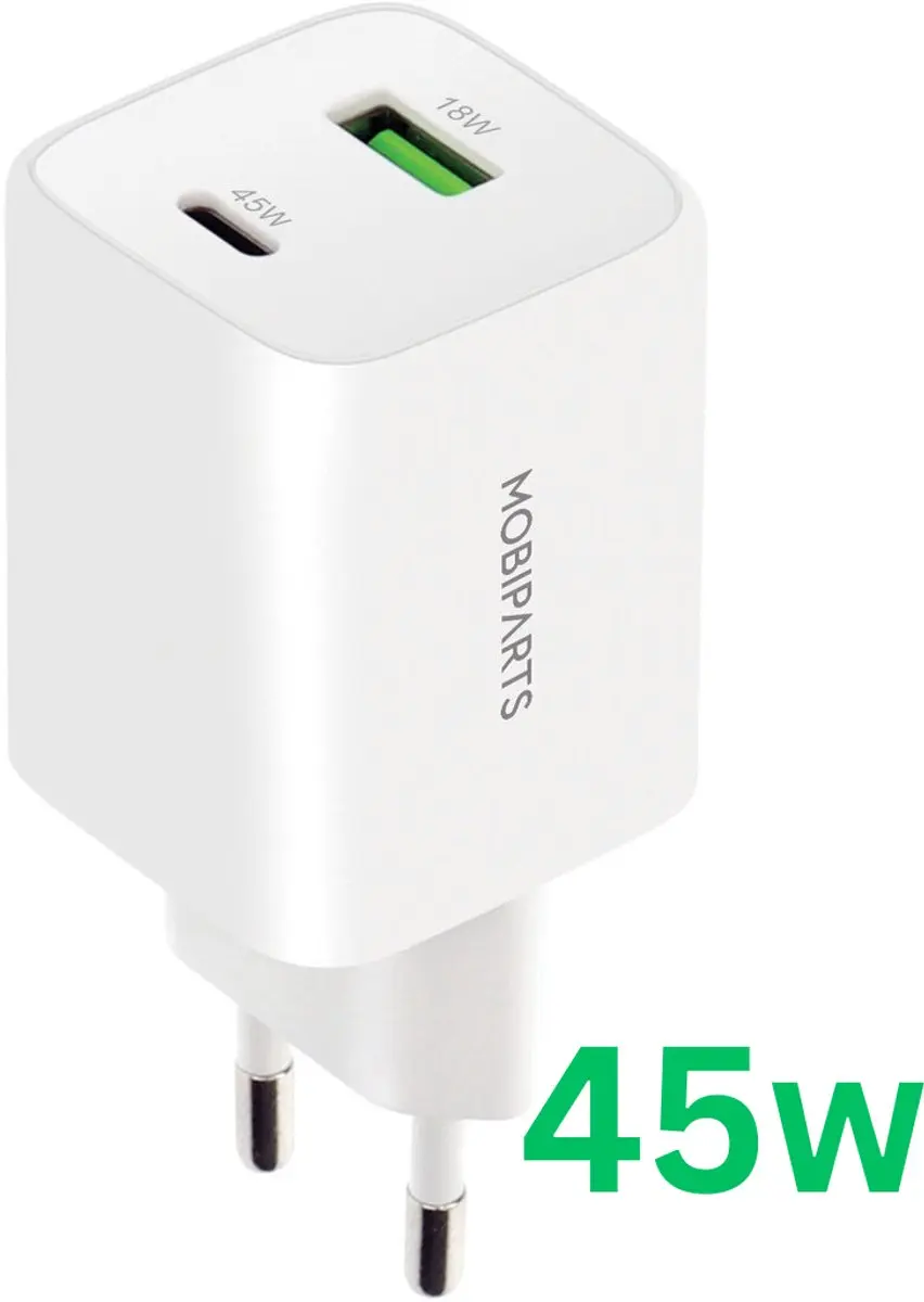Mobiparts MP-124726 GaN Snellader 45W - USB-C & USB-A - Wit