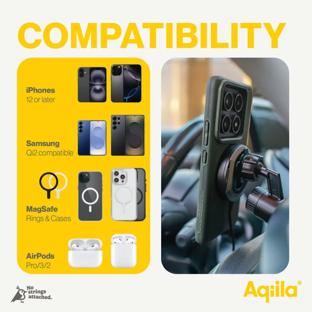 Aqiila 406066 Draadloze Oplader Qi2 15W - MagSafe Compatibel - Car Mount - Zwart - afbeelding 6 van 6