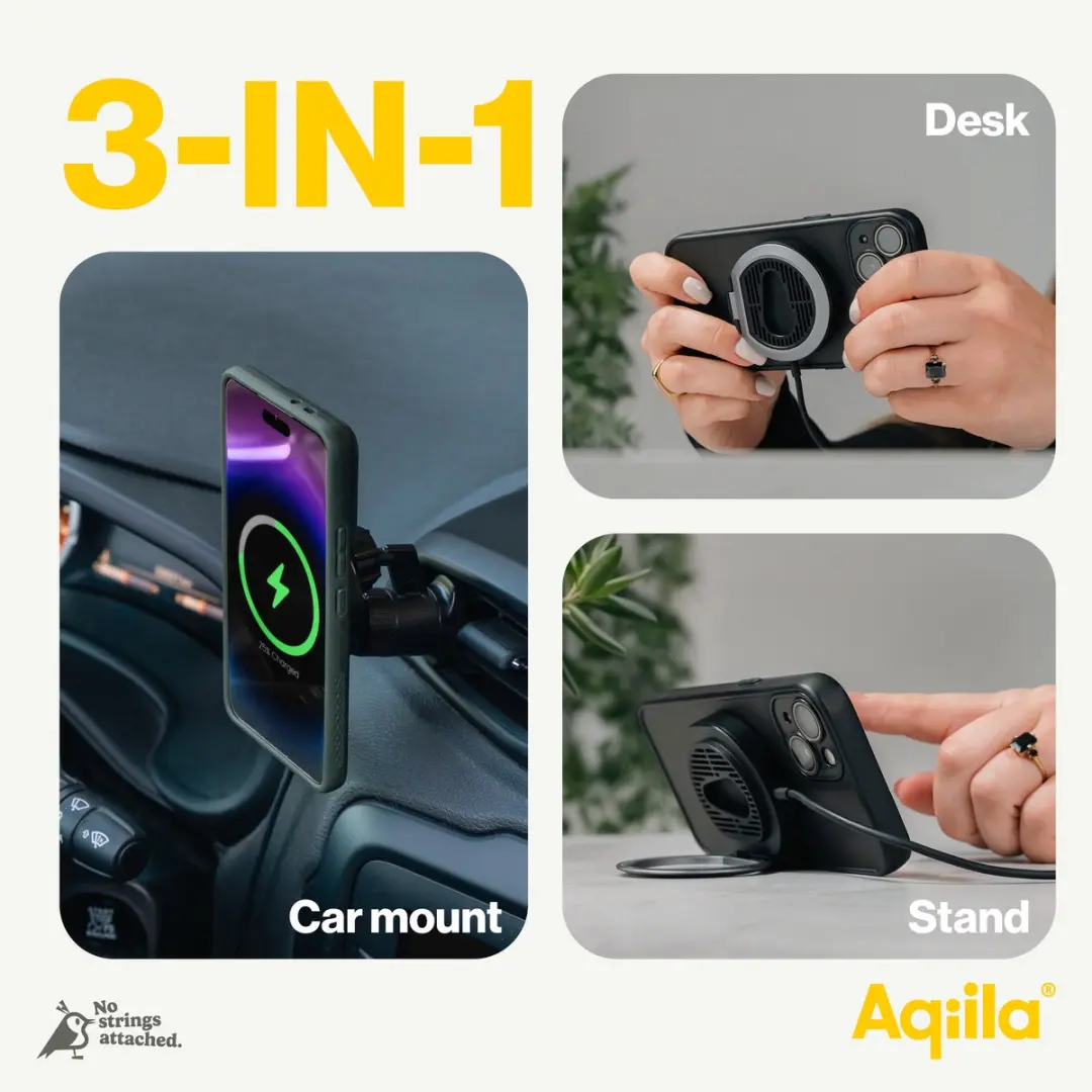 Aqiila 406066 Draadloze Oplader Qi2 15W - MagSafe Compatibel - Car Mount - Zwart