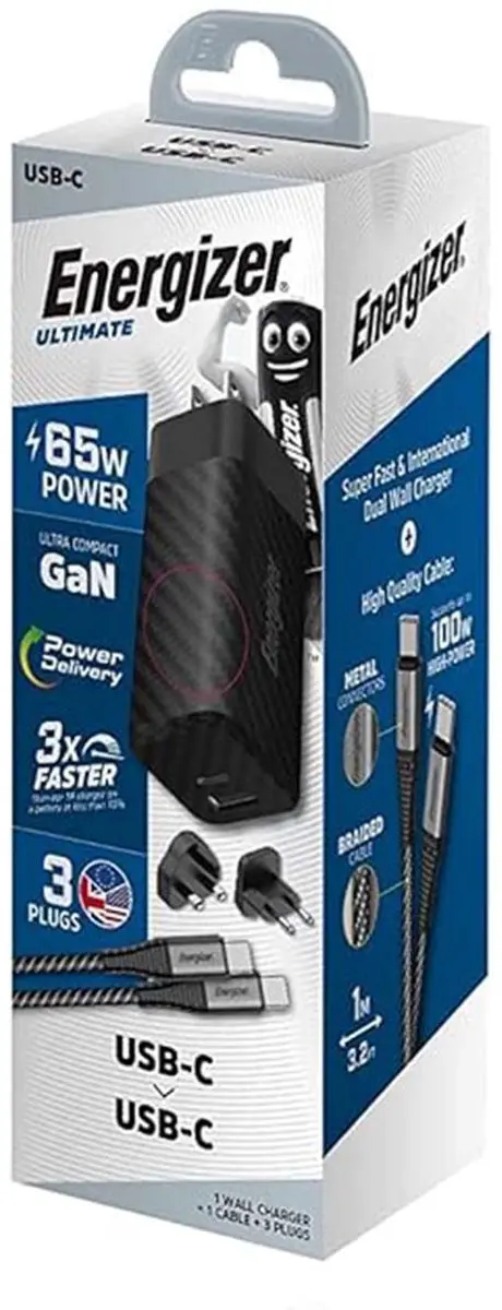 Energizer GaN Oplader 65W PD A65MUC - USB-C & USB-A - Zwart