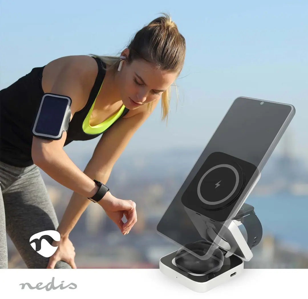 Nedis WDCHAQ15W210BK Draadloos Oplaadstation 3-in-1 - 15W - Zwart
