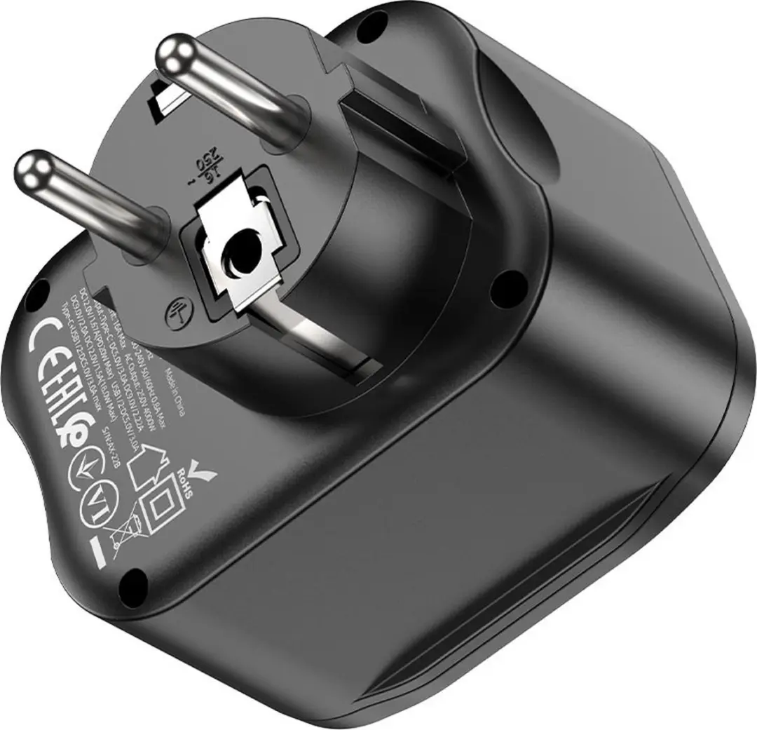 Hoco NS3B Multifunctionele Stopcontact Snellader - 2x USB 1x USB-C 20W - Zwart