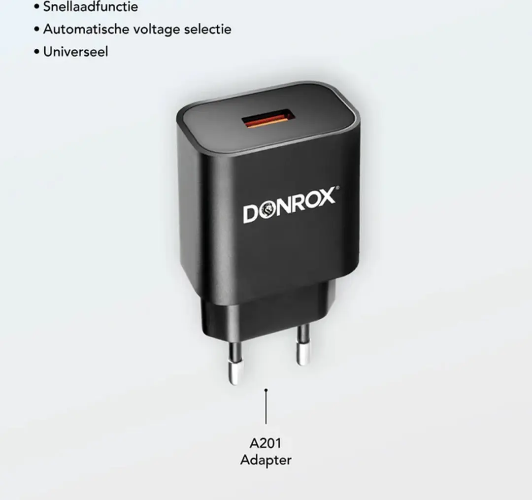 DONROX Charge A201 USB Adapter - 18W - Zwart